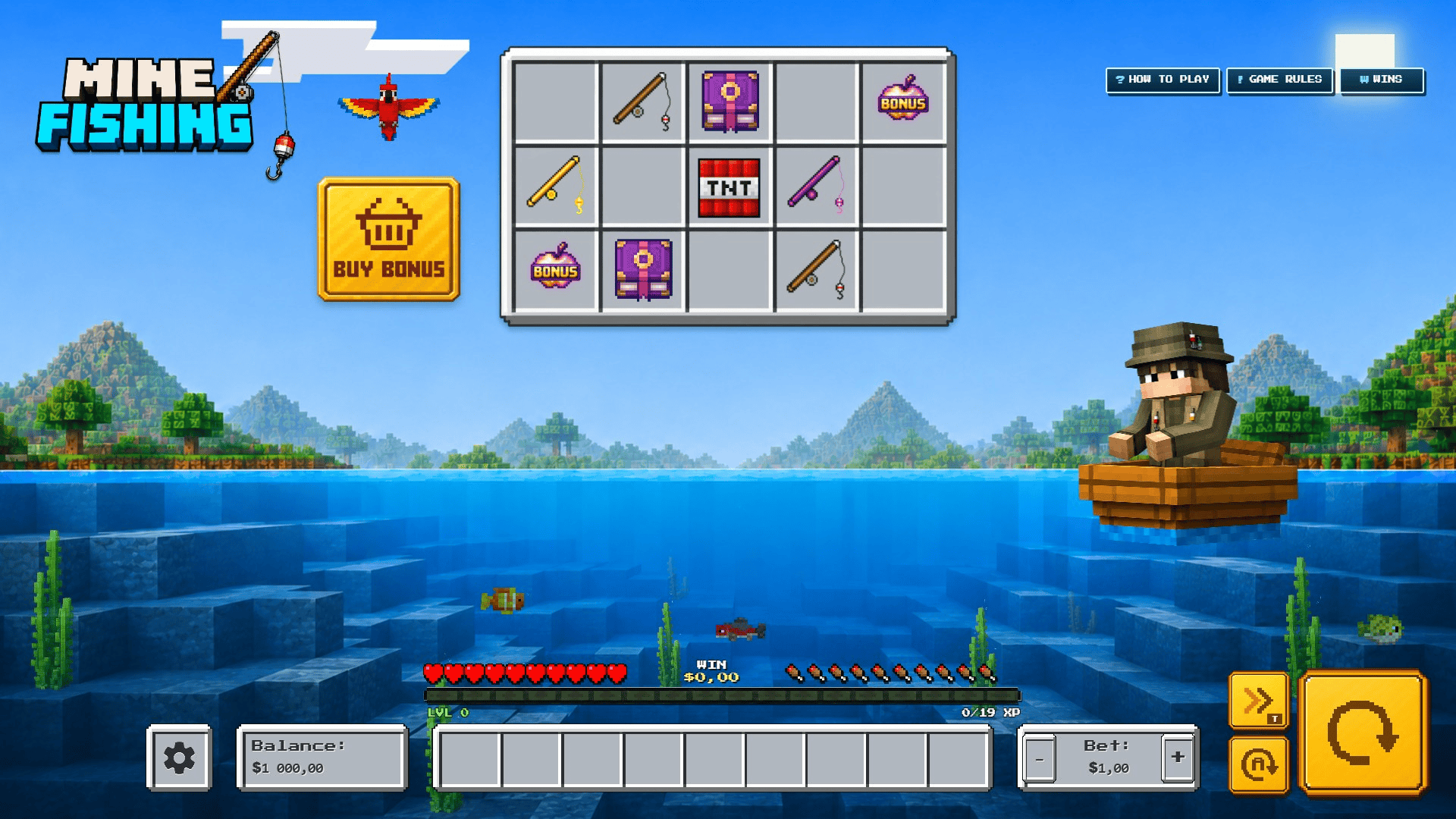 MineFishing slot gameplay reels