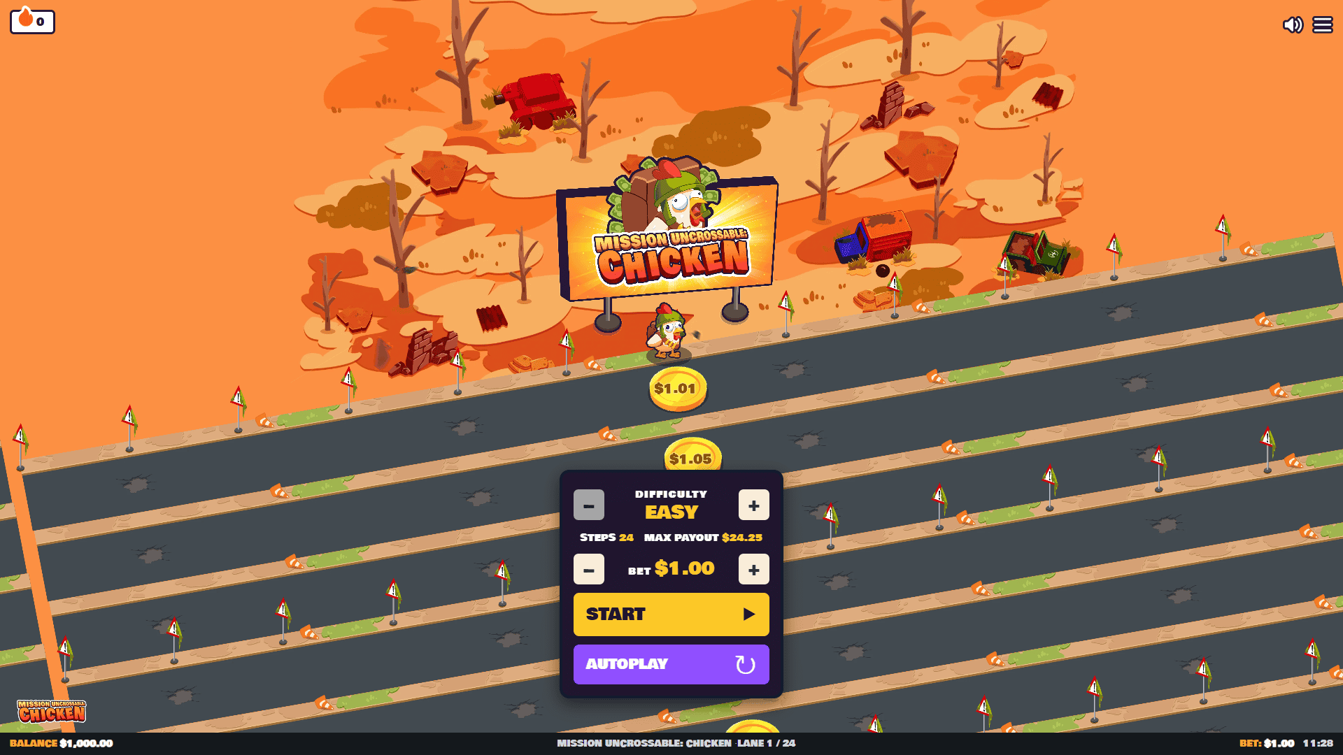 Mission Uncrossable Chicken slot gameplay reels