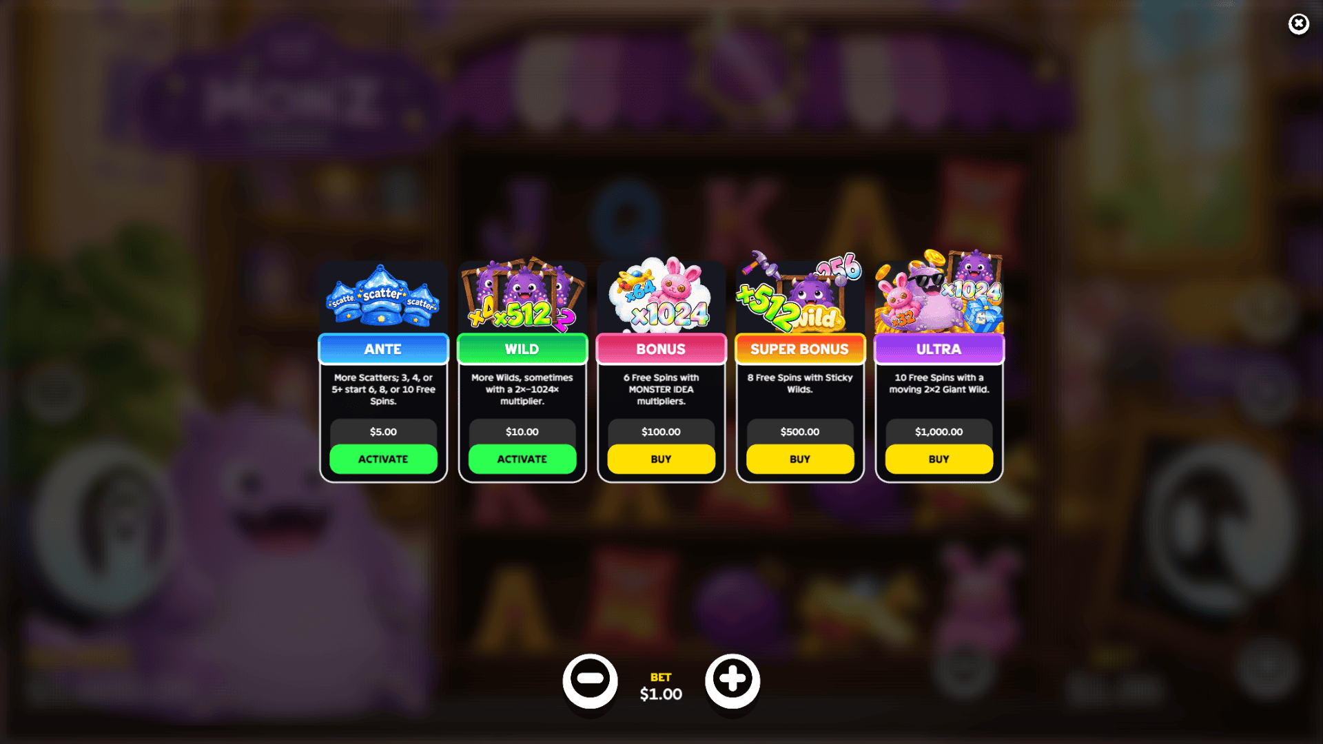 Monz Co bonus buy menu