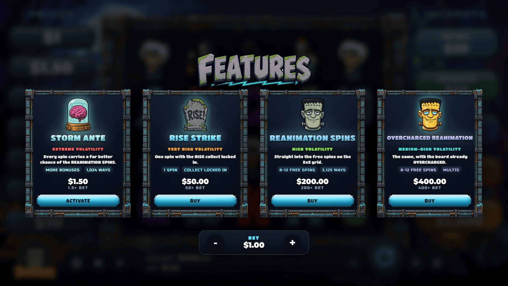 Grave Voltage bonus buy menu