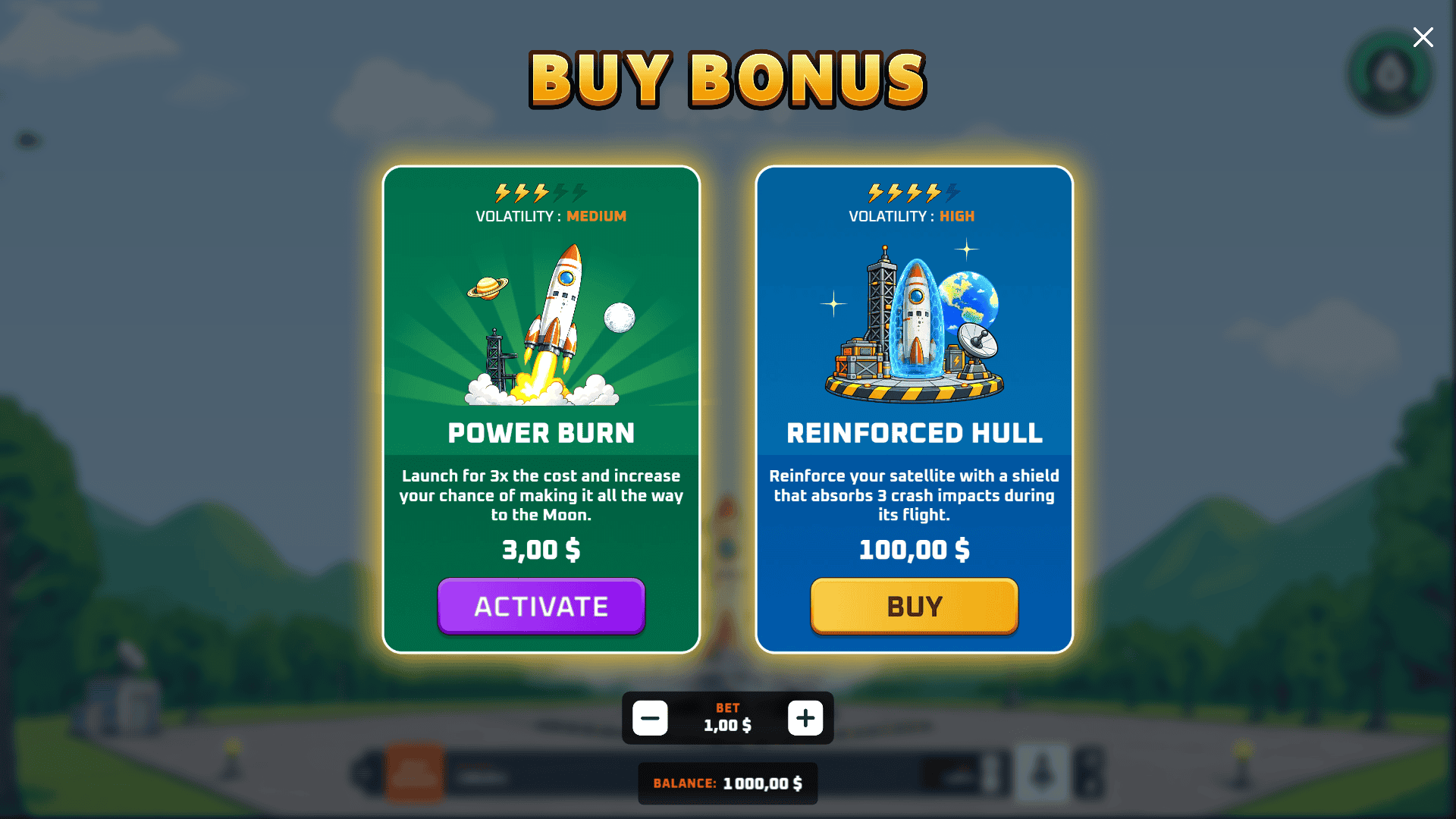 Satellite Run bonus buy menu