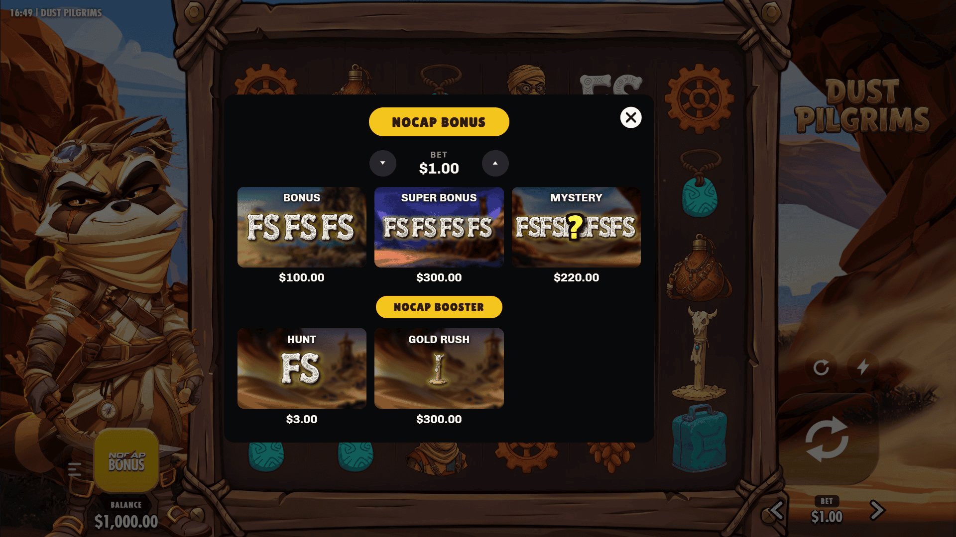 Dust Pilgrims bonus buy menu