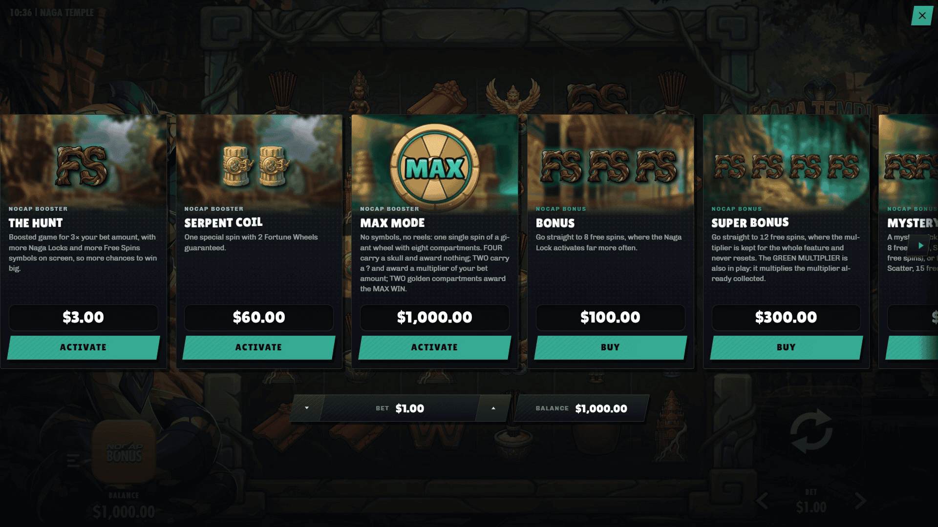 Naga Temple bonus buy menu