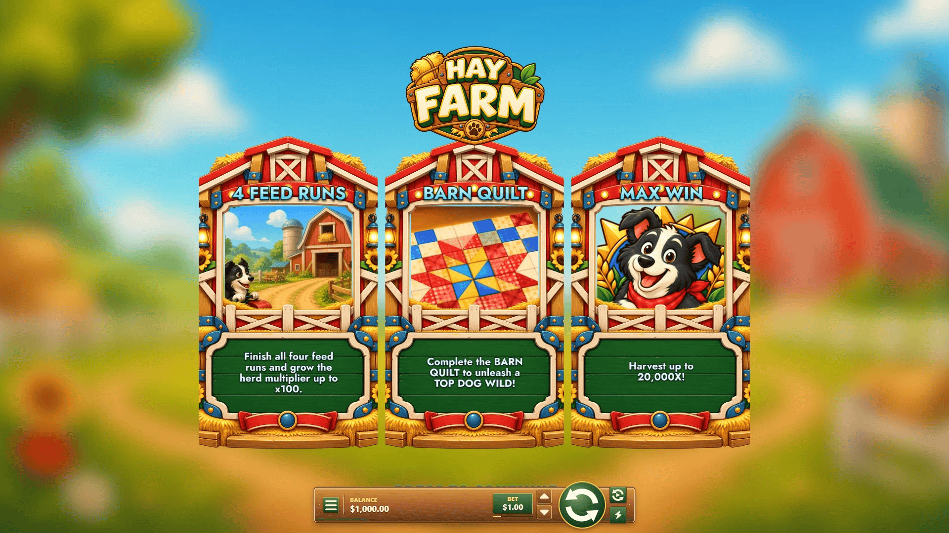 Hay Farm slot intro screen