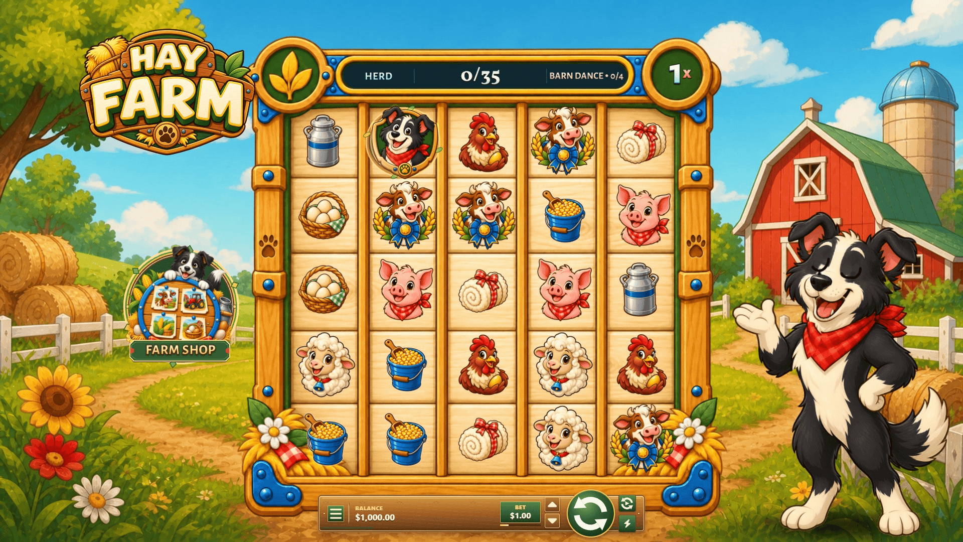 Hay Farm slot gameplay reels