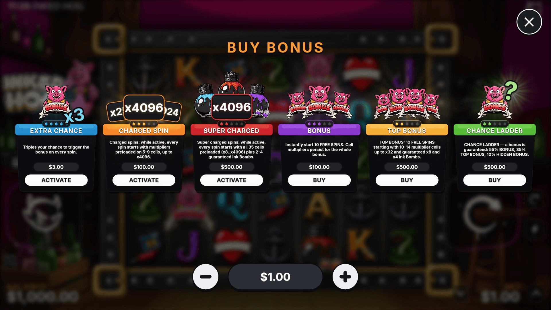 Inked Hog bonus buy menu