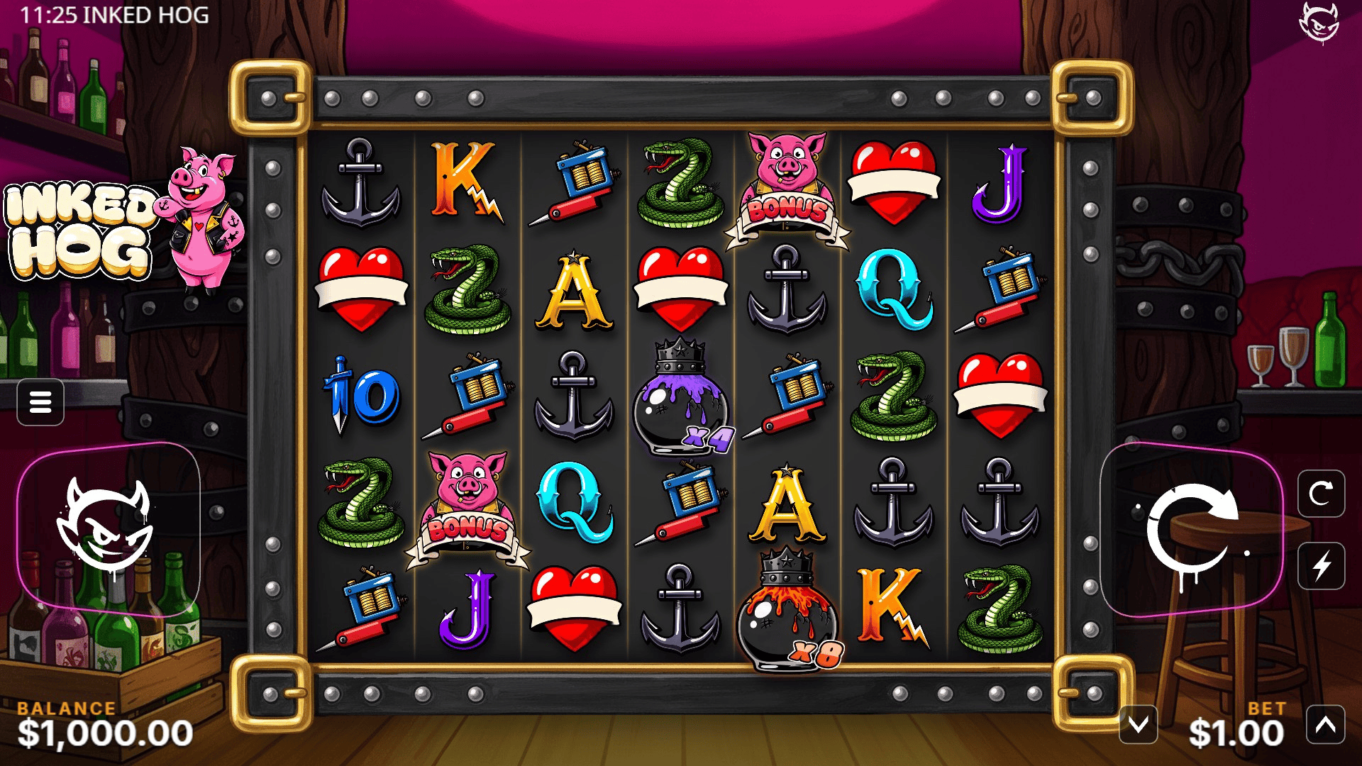 Inked Hog slot gameplay reels