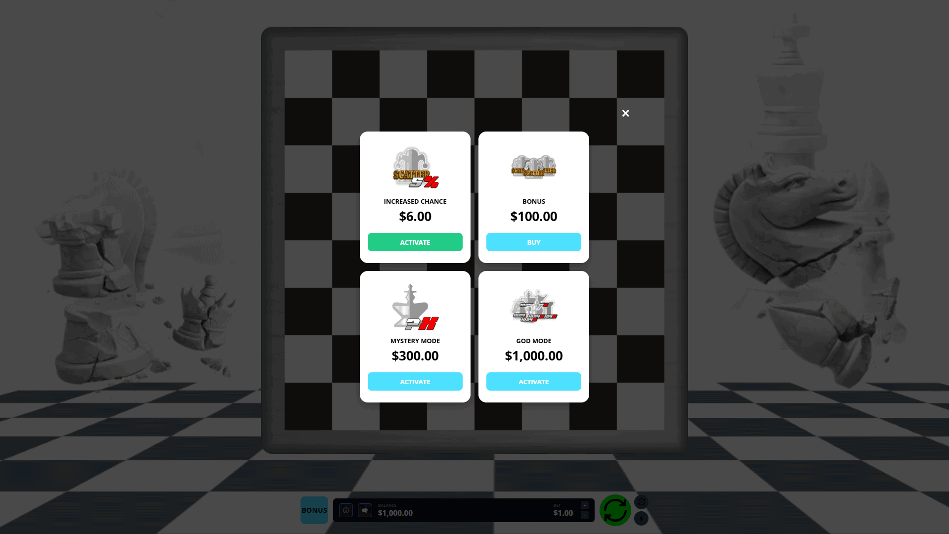 Chess 2 bonus buy menu