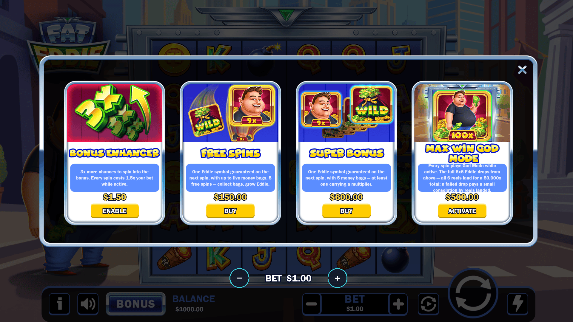 Fat Eddie bonus buy menu