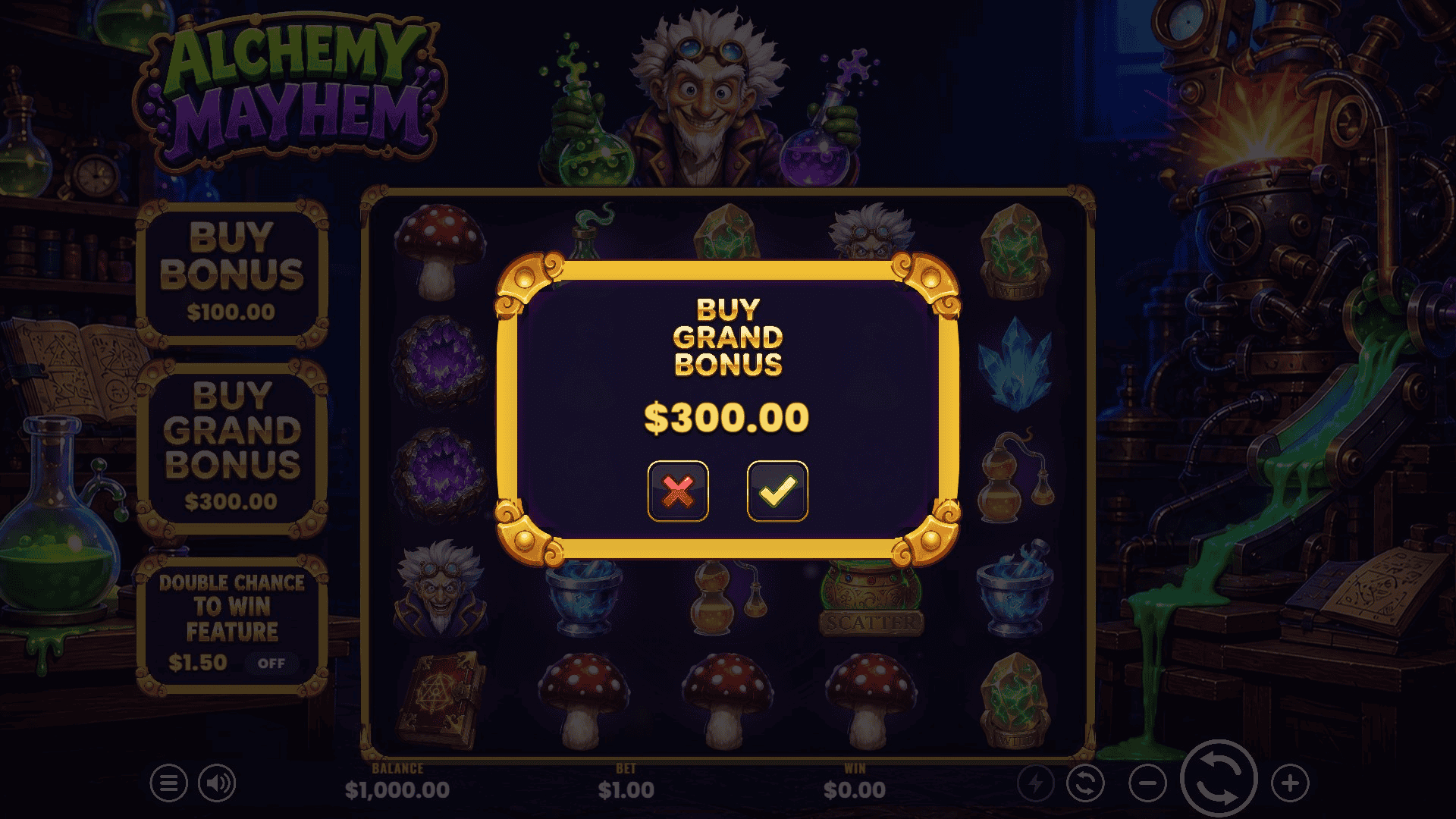 Alchemy Mayhem bonus buy menu