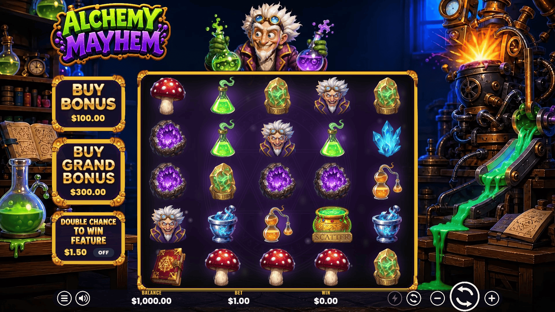 Alchemy Mayhem slot gameplay reels