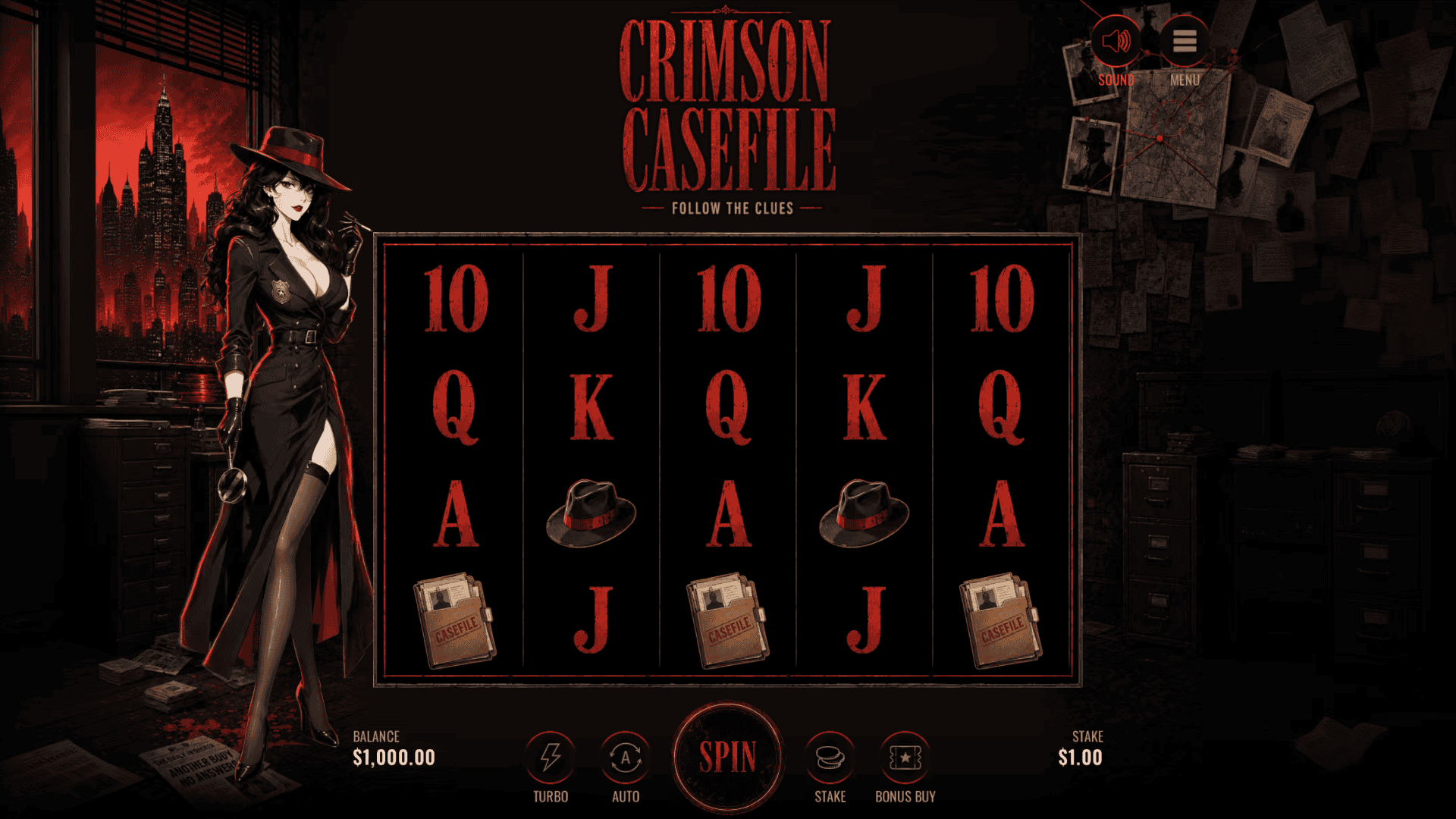 Crimson Casefile slot gameplay reels