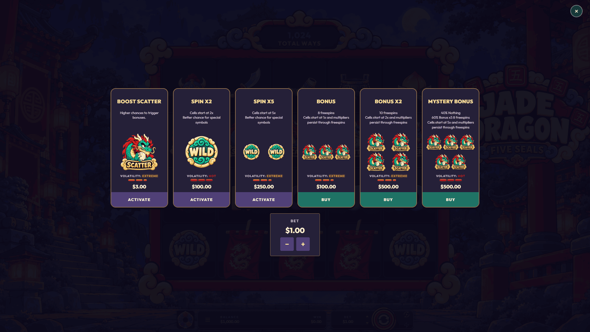 Jade Dragon bonus buy menu