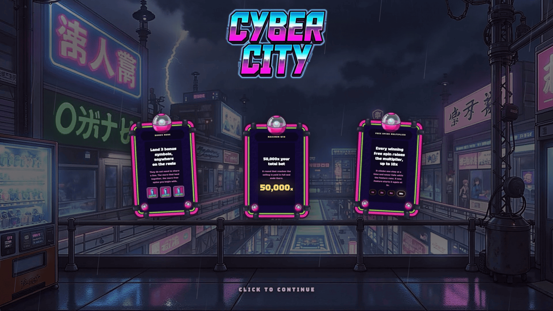 Cyber City slot intro screen