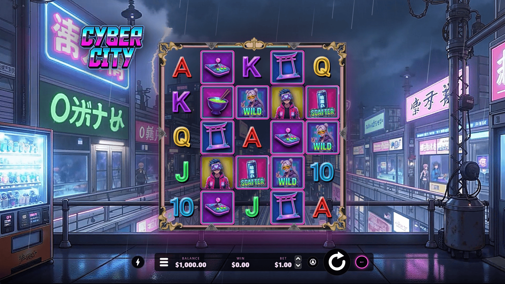 Cyber City slot gameplay reels
