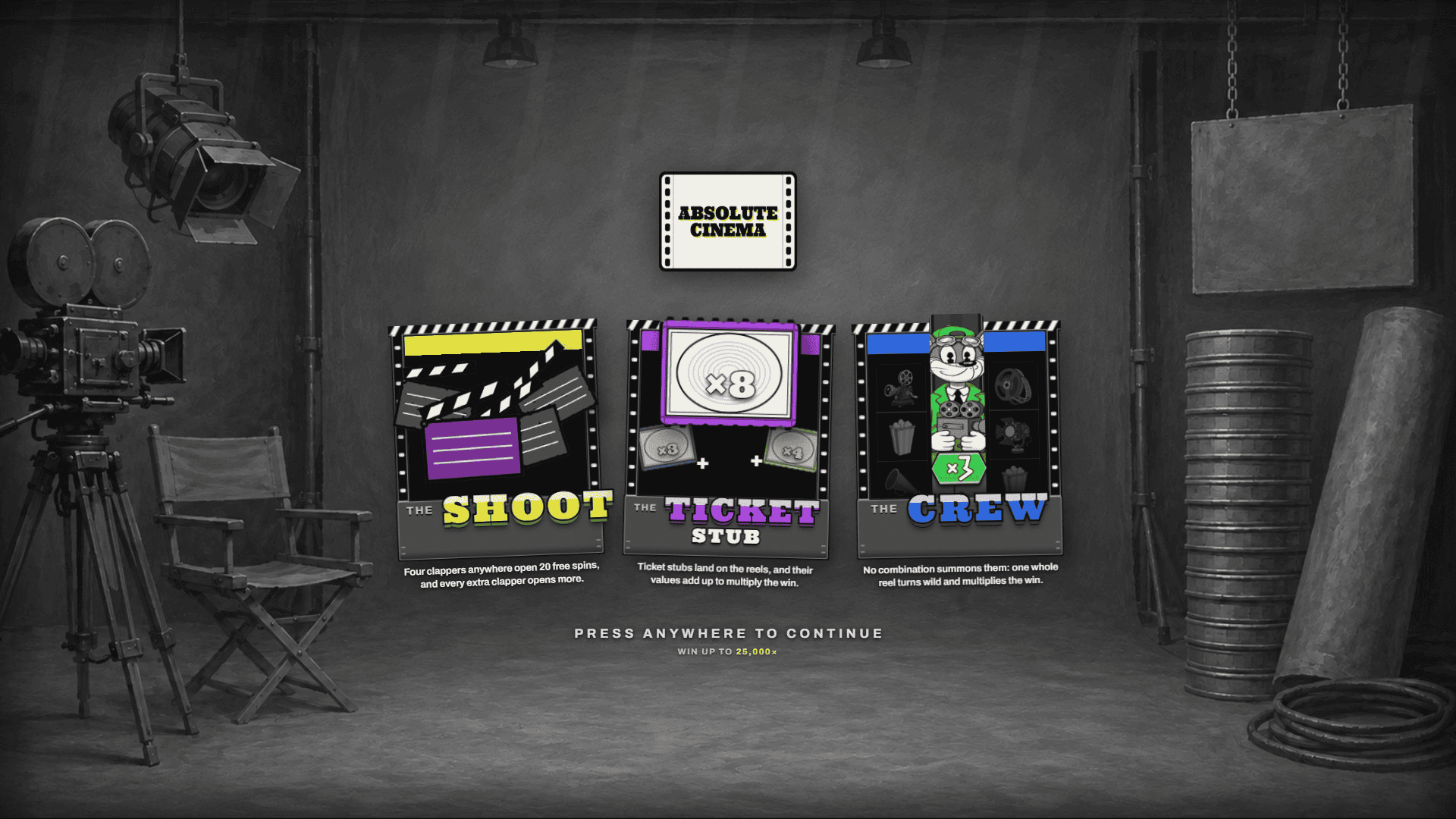 Absolute Cinema slot intro screen