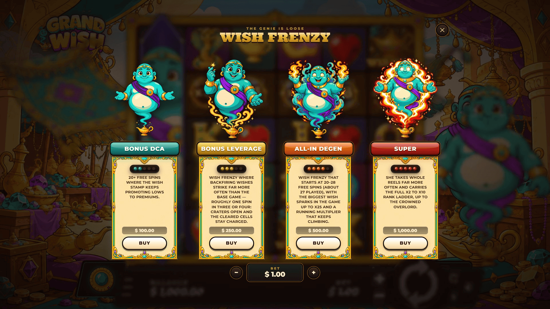 Grand Wish bonus buy menu