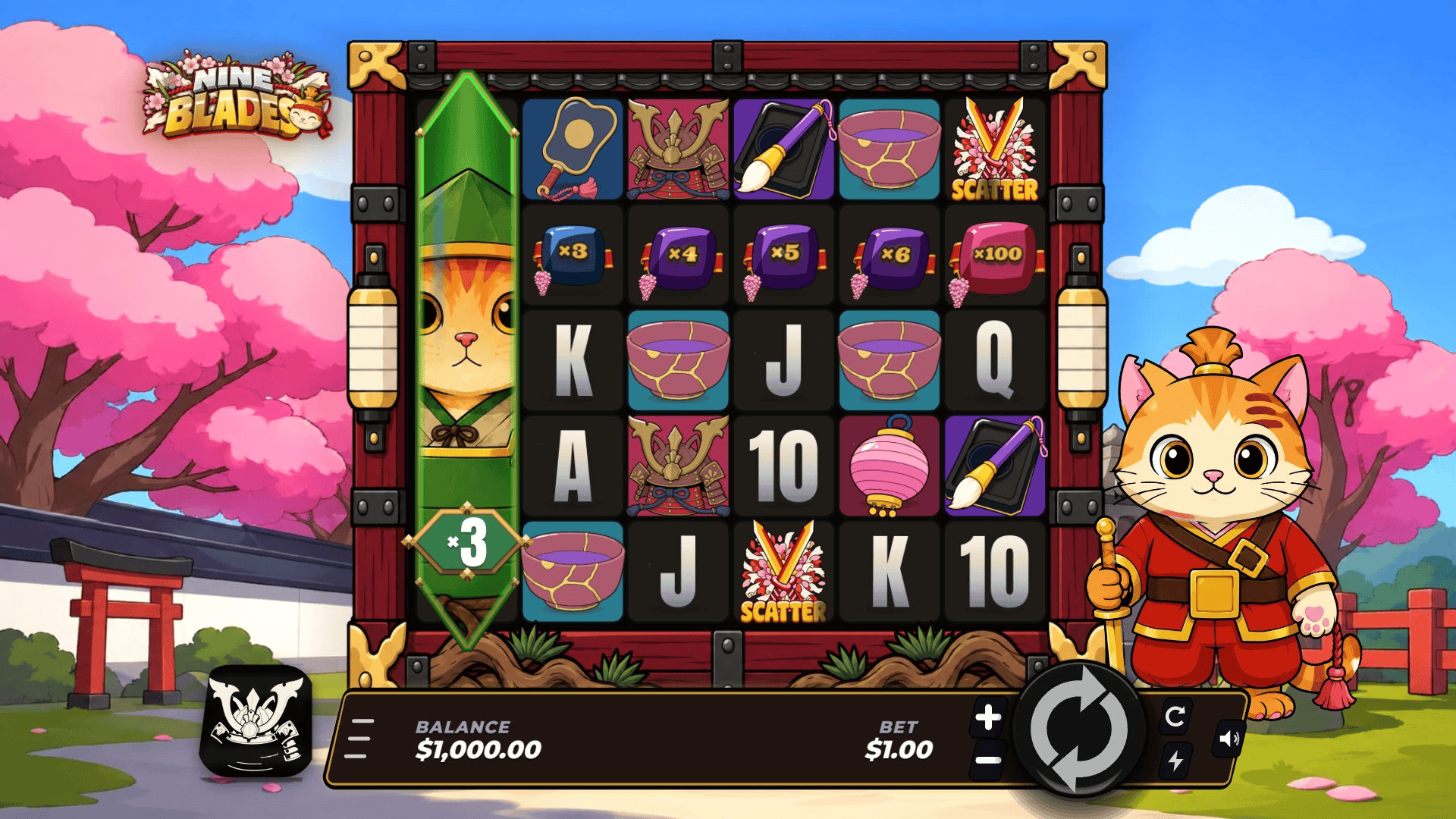Nine Blades slot gameplay reels