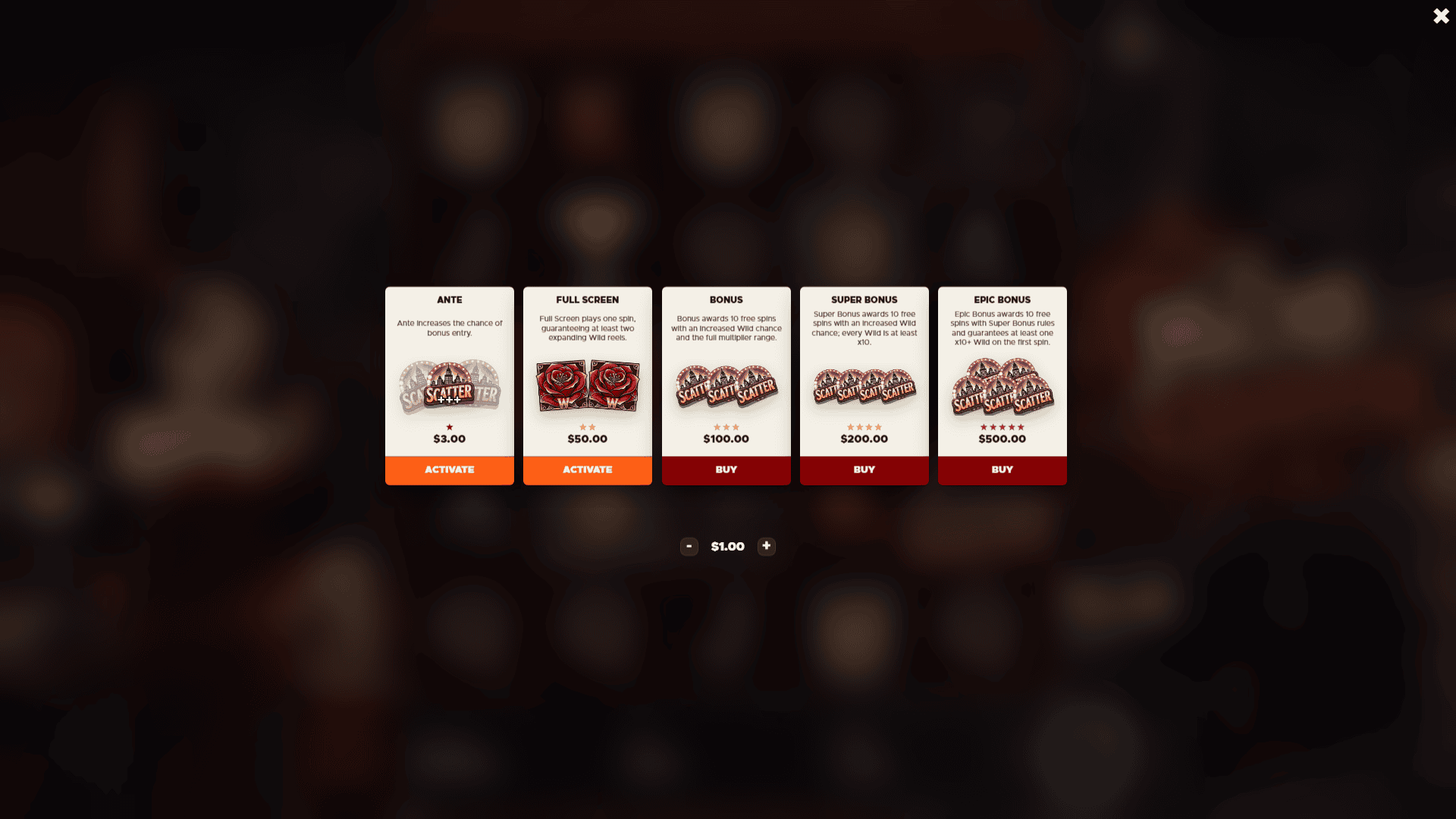 Mob Queen bonus buy menu