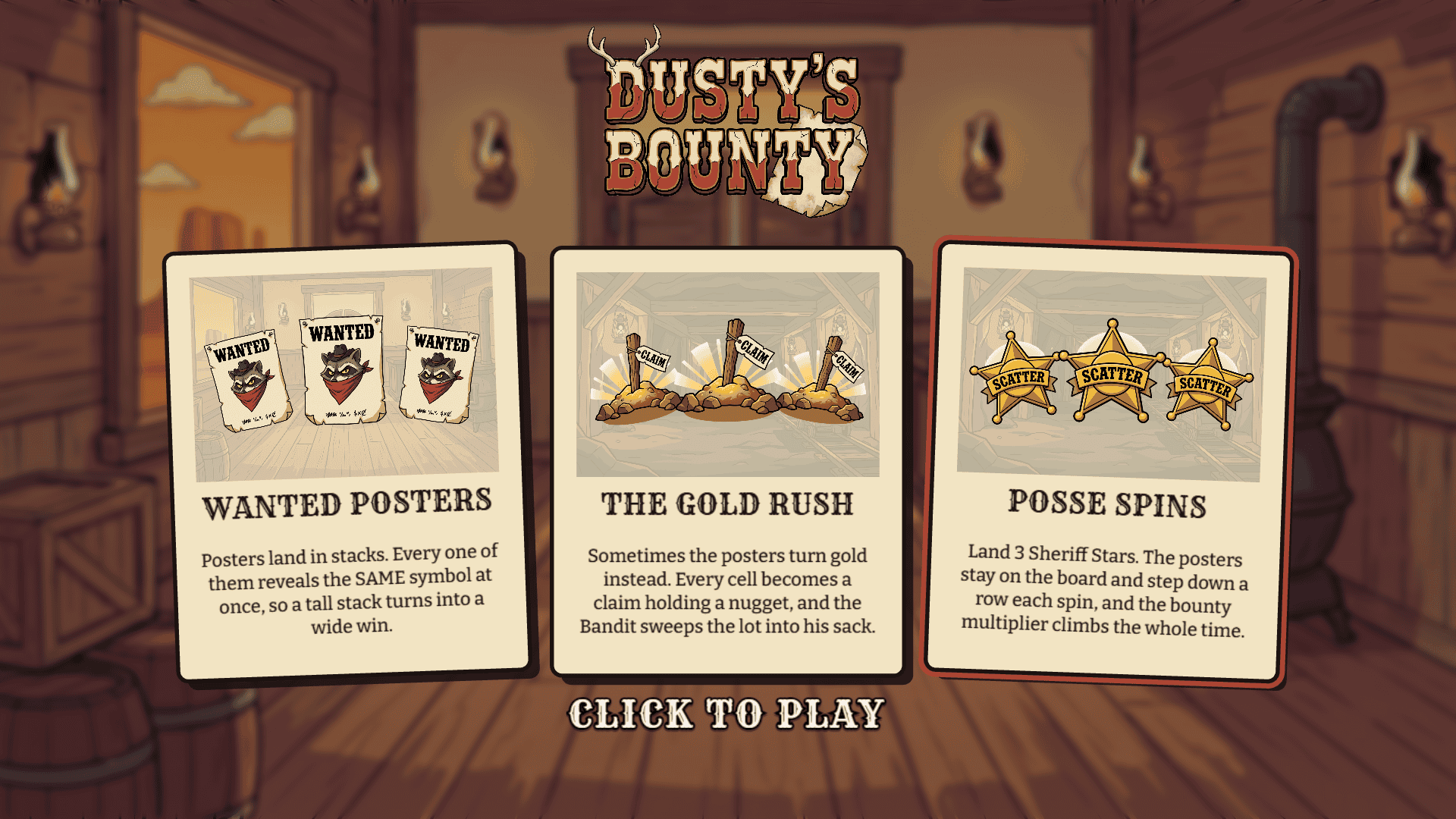 Dustys Bounty slot intro screen