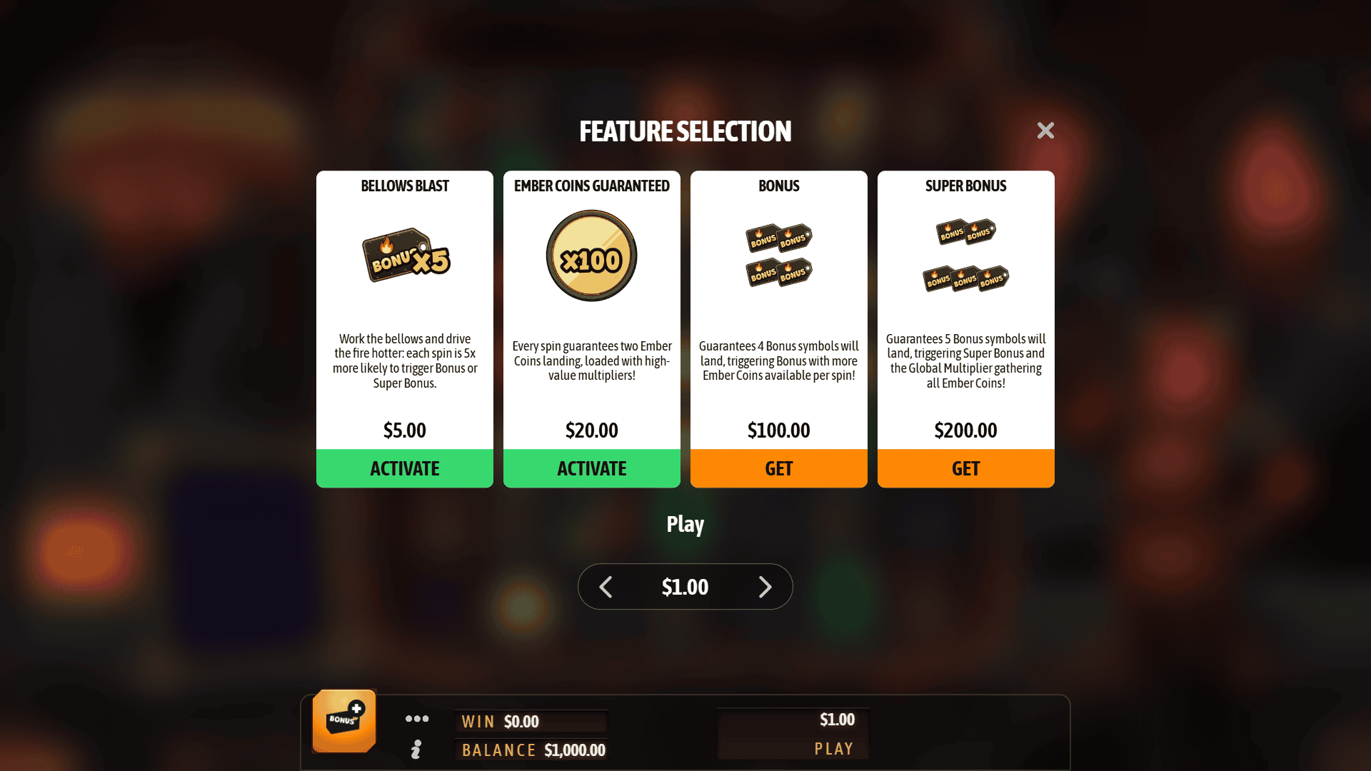 Ashbrand Forge bonus buy menu