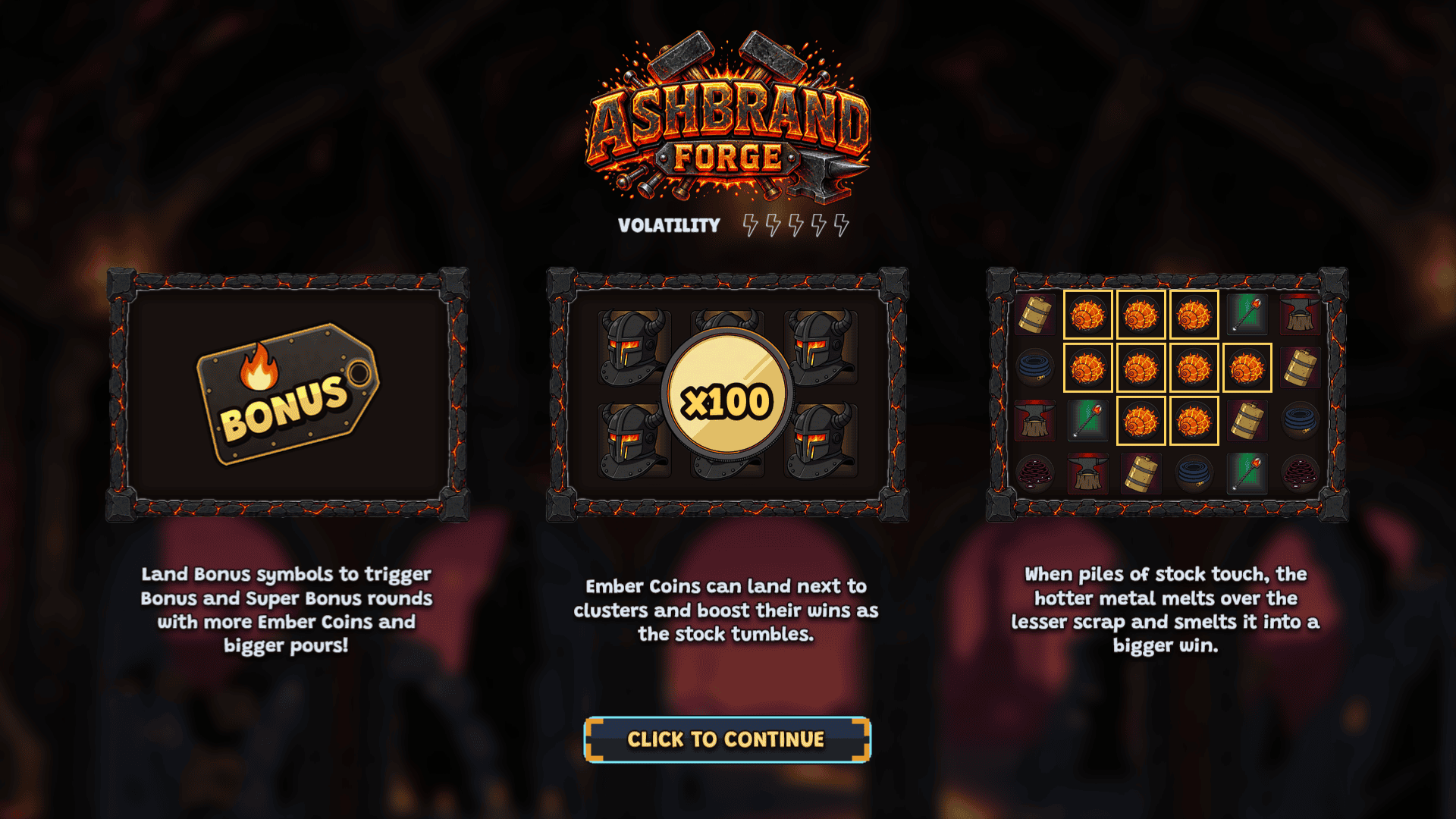 Ashbrand Forge slot intro screen
