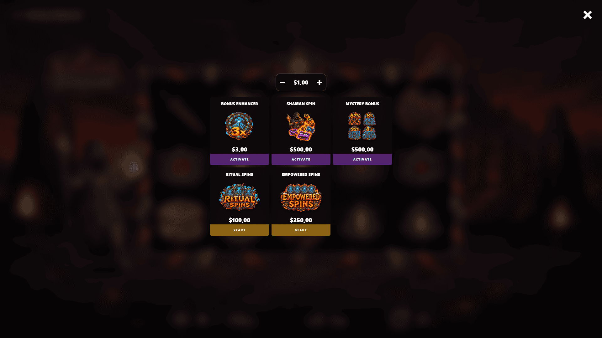 Volcano Shaman bonus buy menu