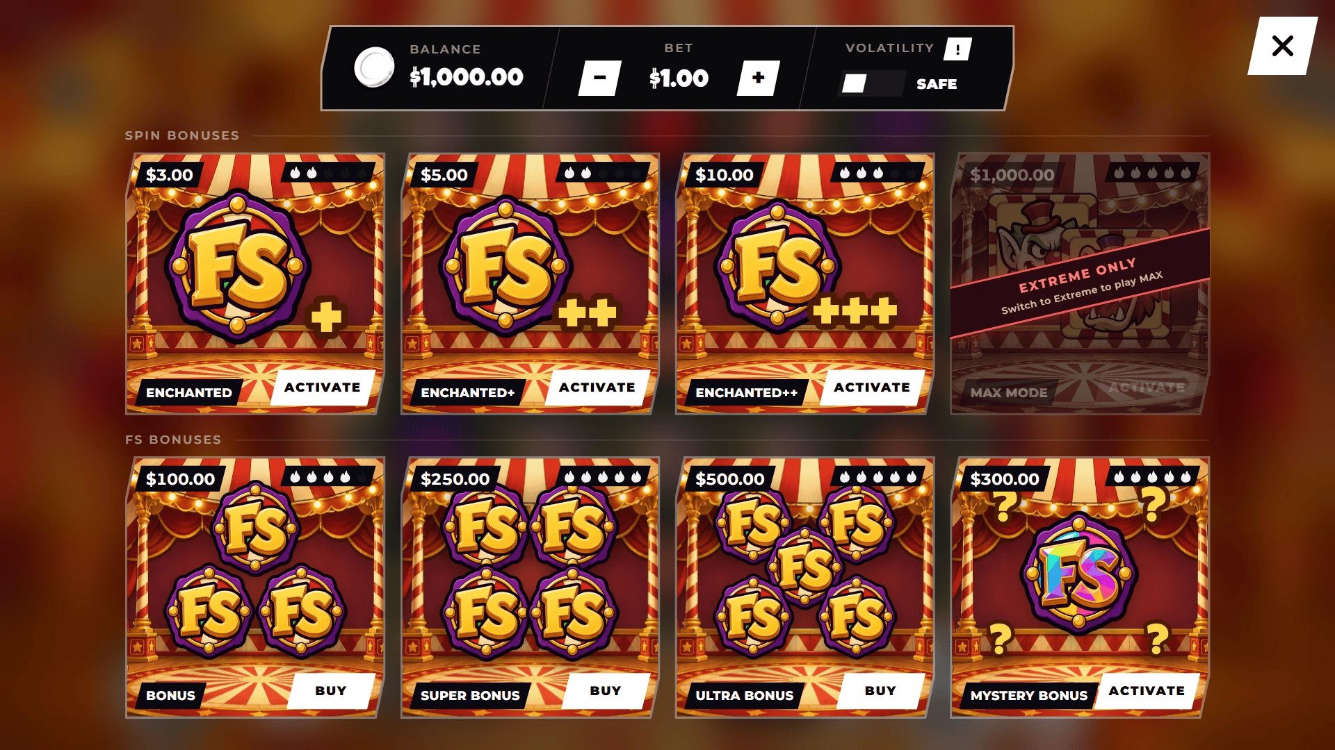 Carnival Chaos bonus buy menu