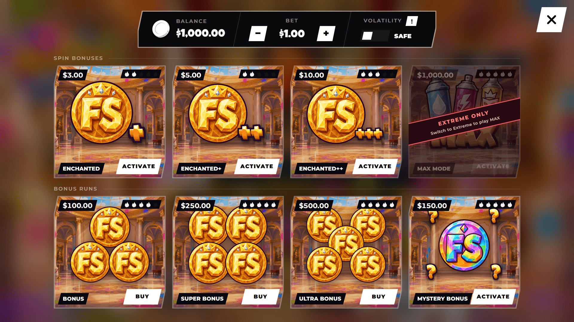 Graffiti Museum bonus buy menu