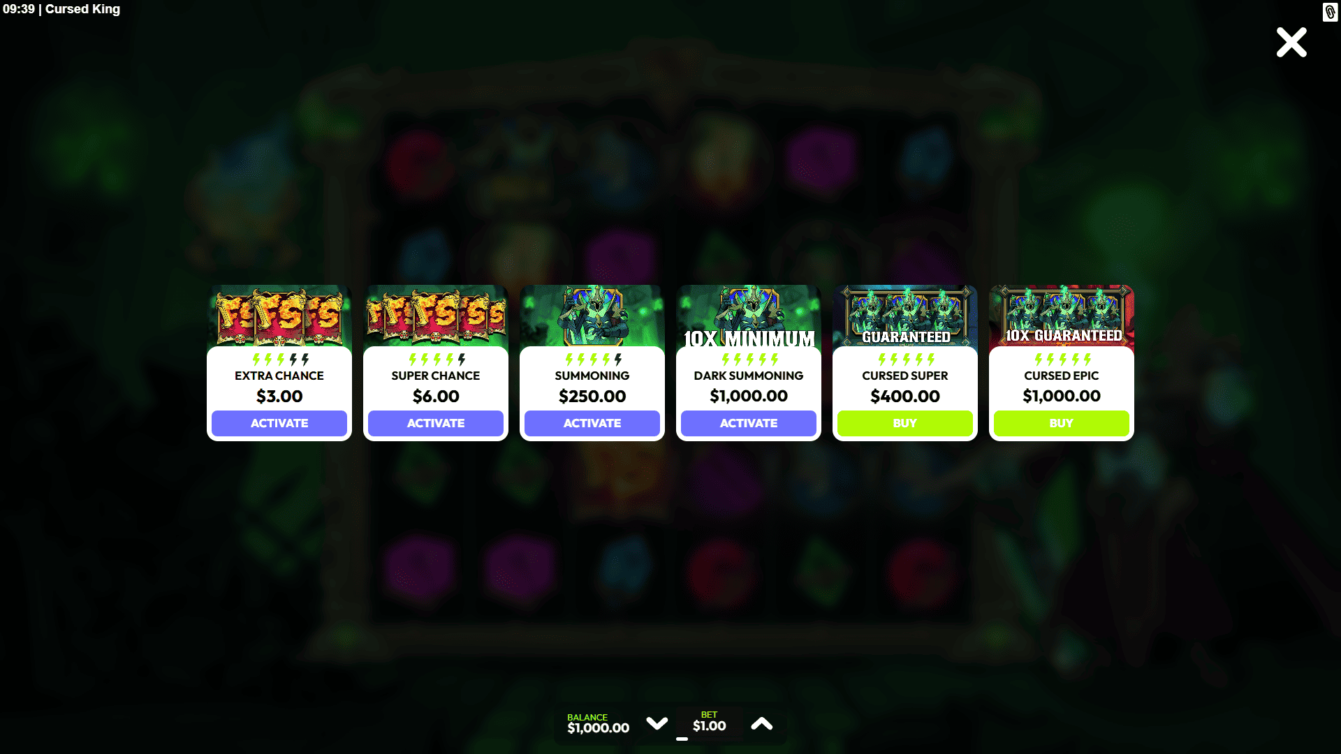 Cursed King bonus buy menu