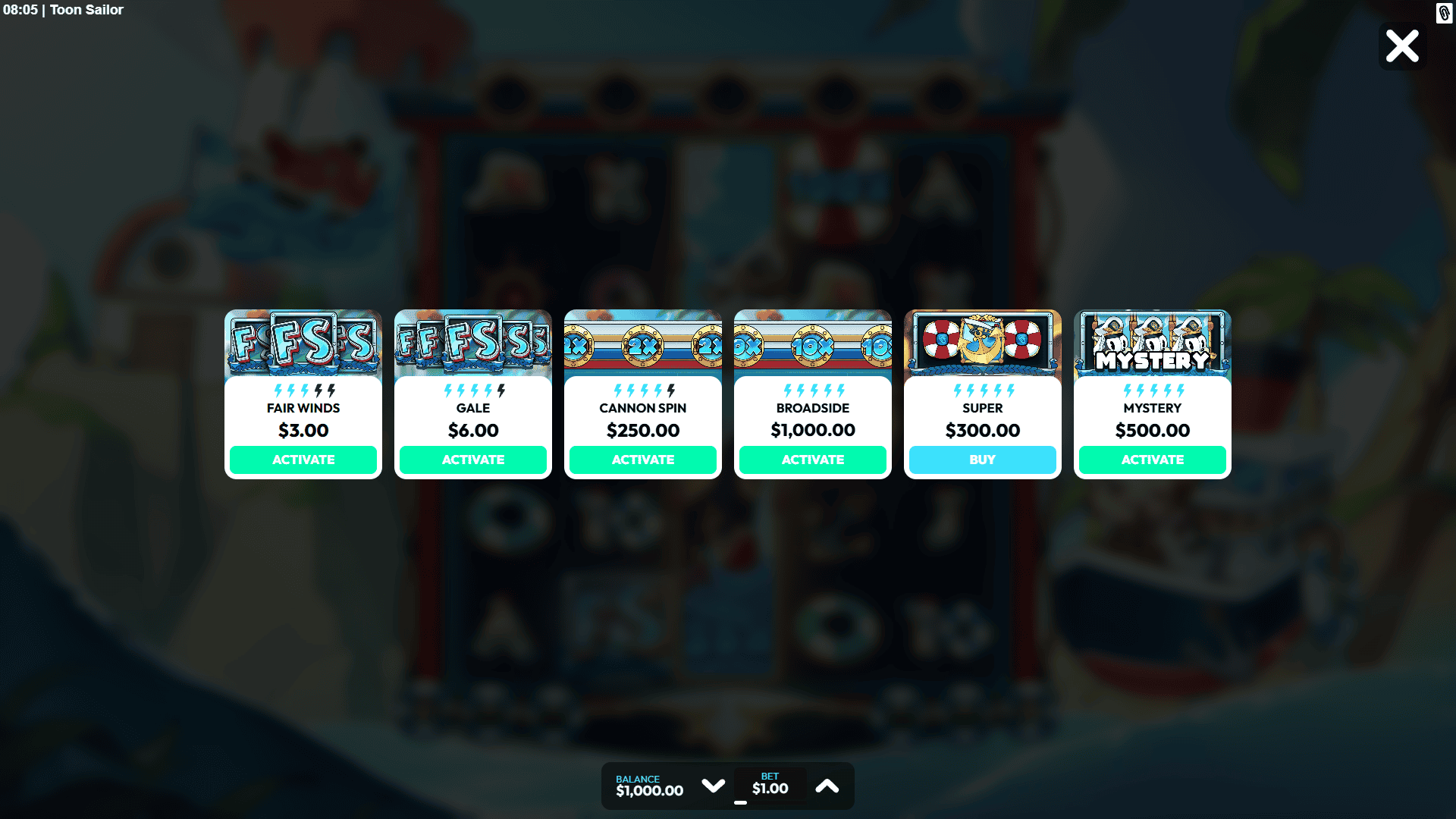 Toon Sailor bonus buy menu