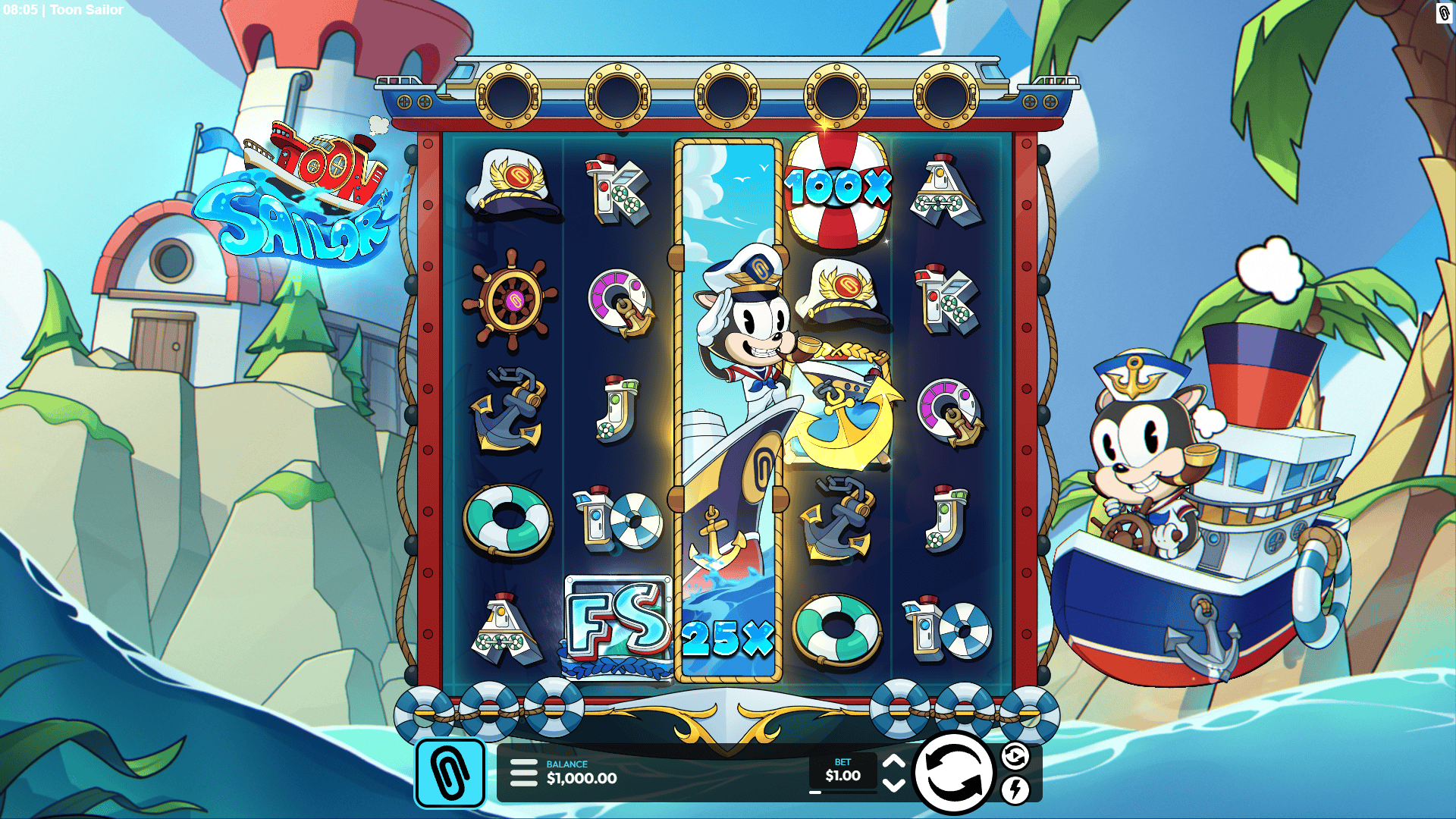 Toon Sailor slot gameplay reels