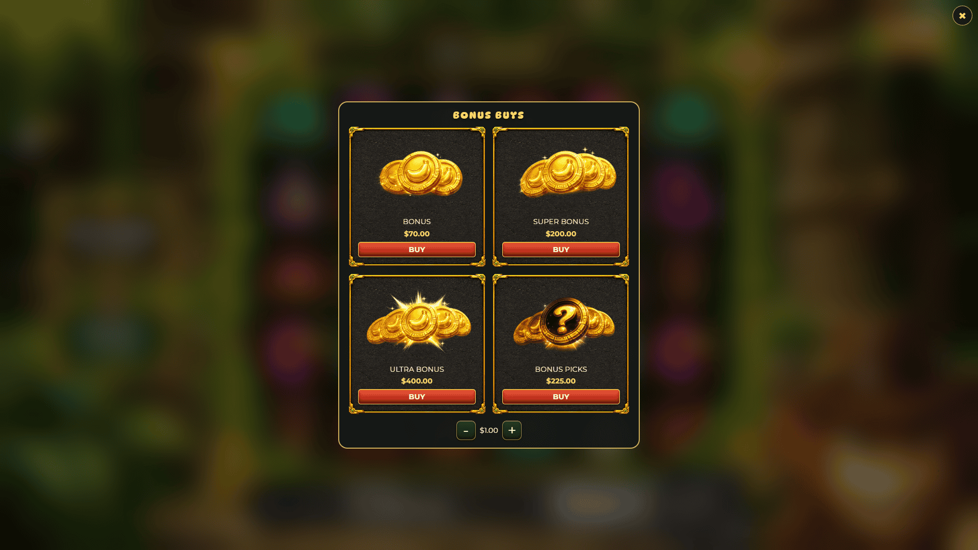 Banana Jones: Golden Peel bonus buy menu
