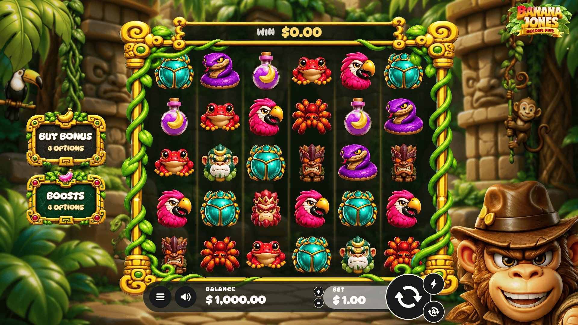 Banana Jones: Golden Peel slot gameplay reels