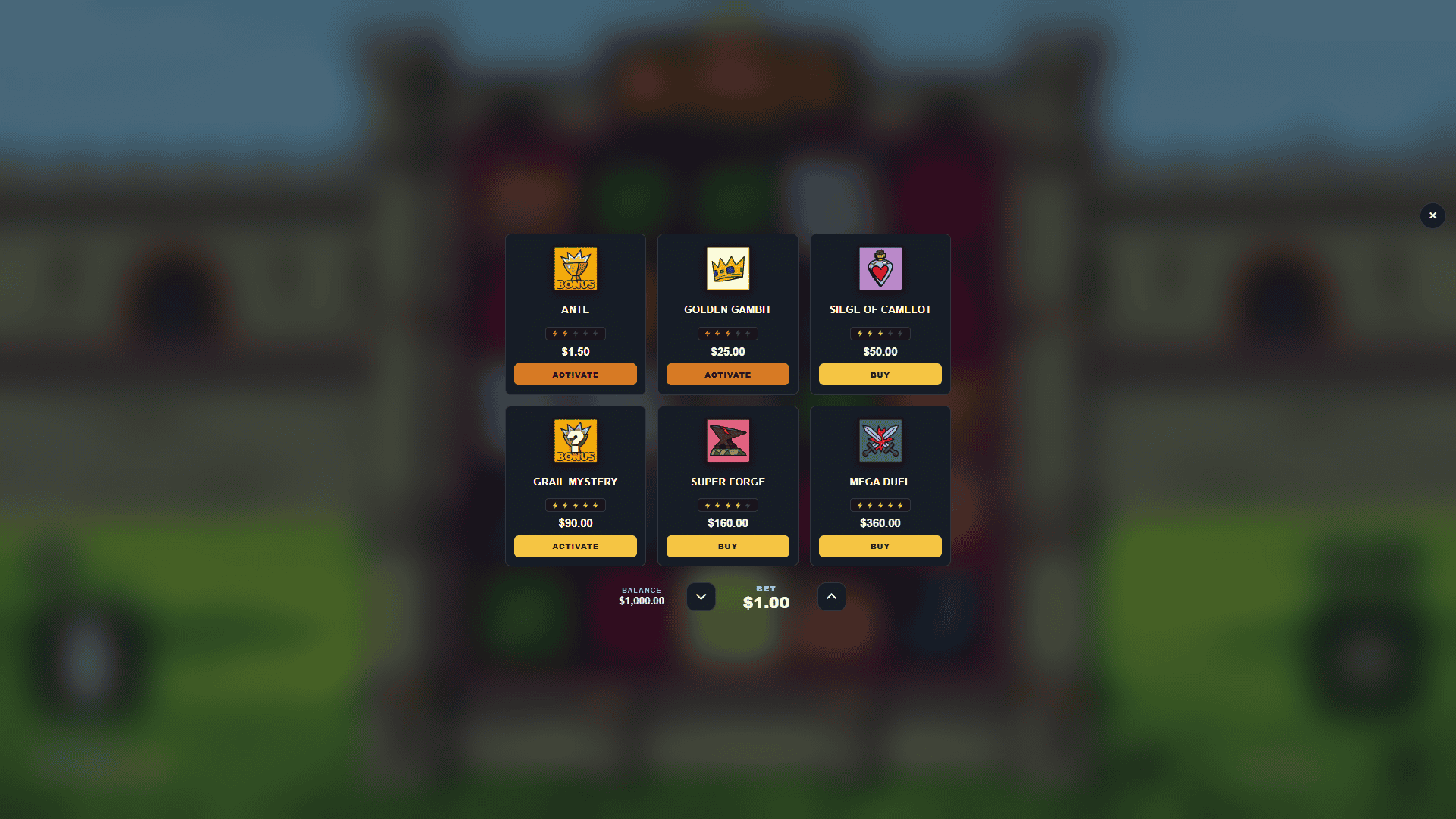The Kings Journey bonus buy menu