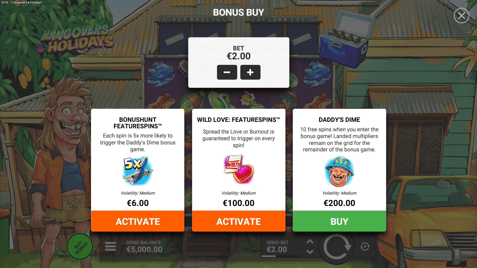 Hangovers & Holidays bonus buy menu