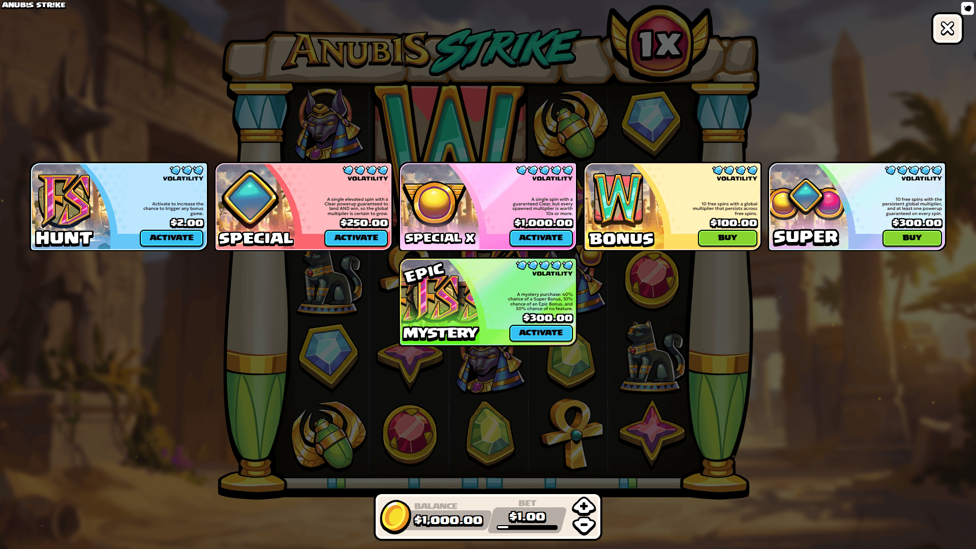 Anubis Strike bonus buy menu