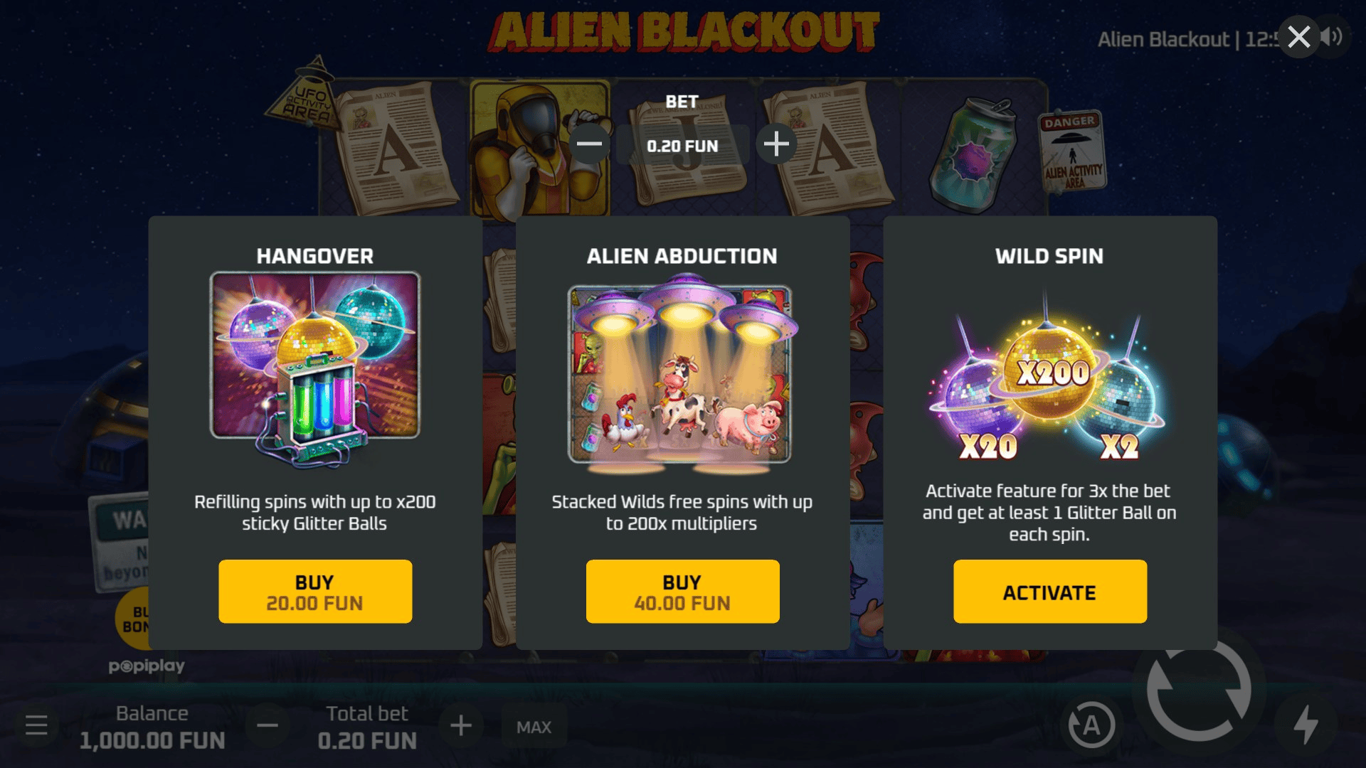 Alien Blackout bonus buy menu