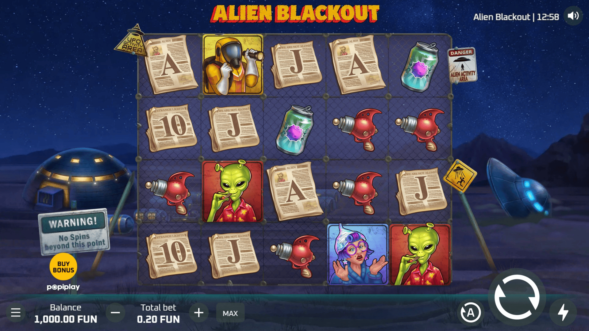 Alien Blackout slot gameplay reels
