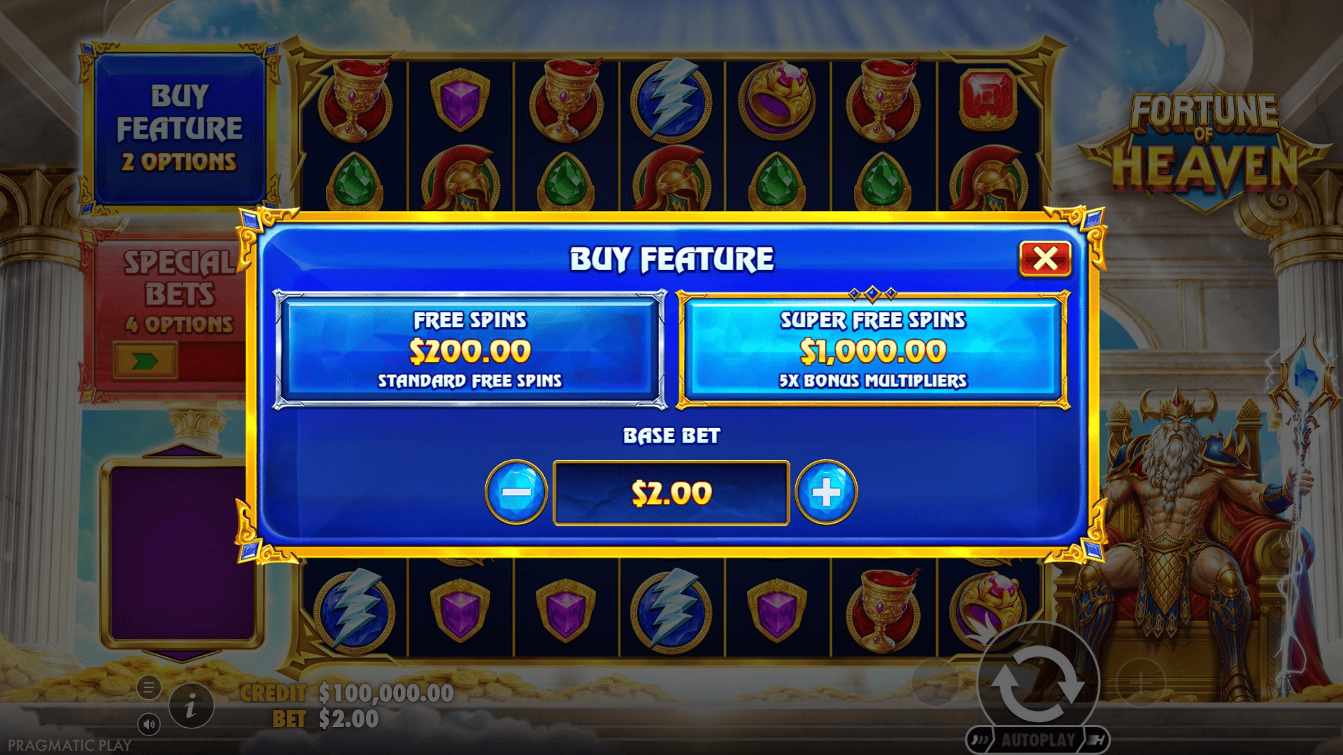 Fortune of Heaven bonus buy menu
