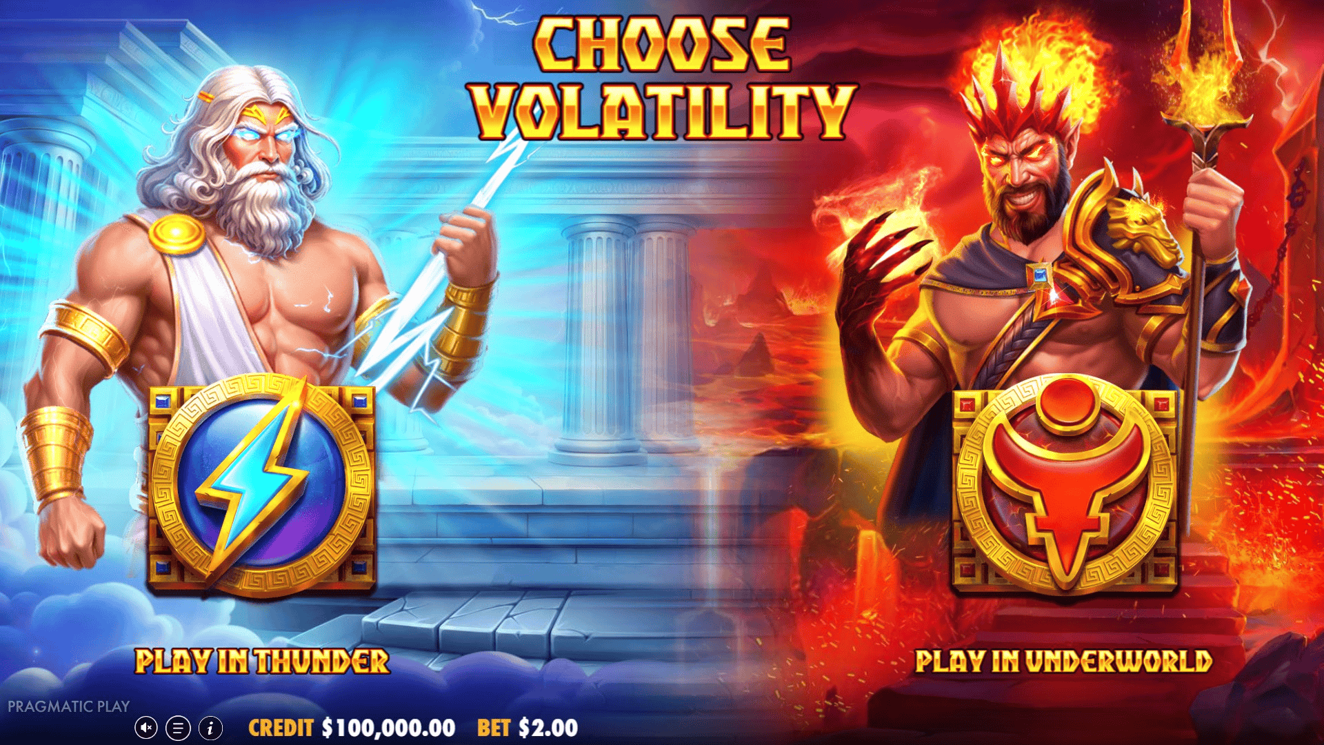 Thunder vs Underworld 250 slot intro screen