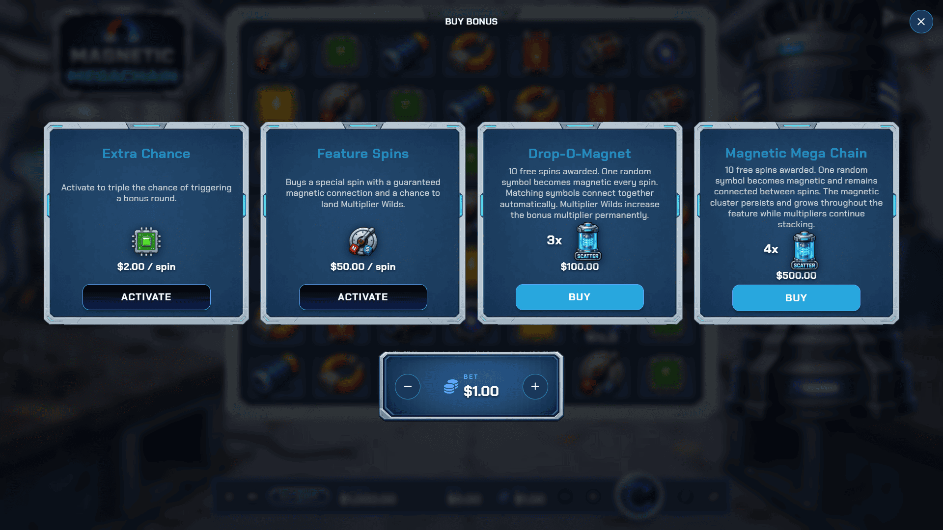 Magnetic bonus buy menu