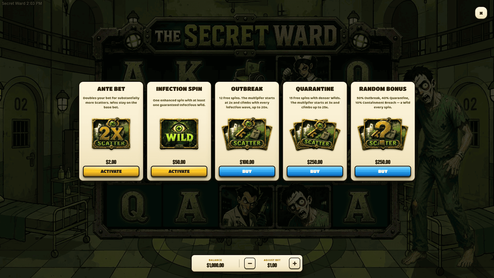 The Secret Ward bonus buy menu