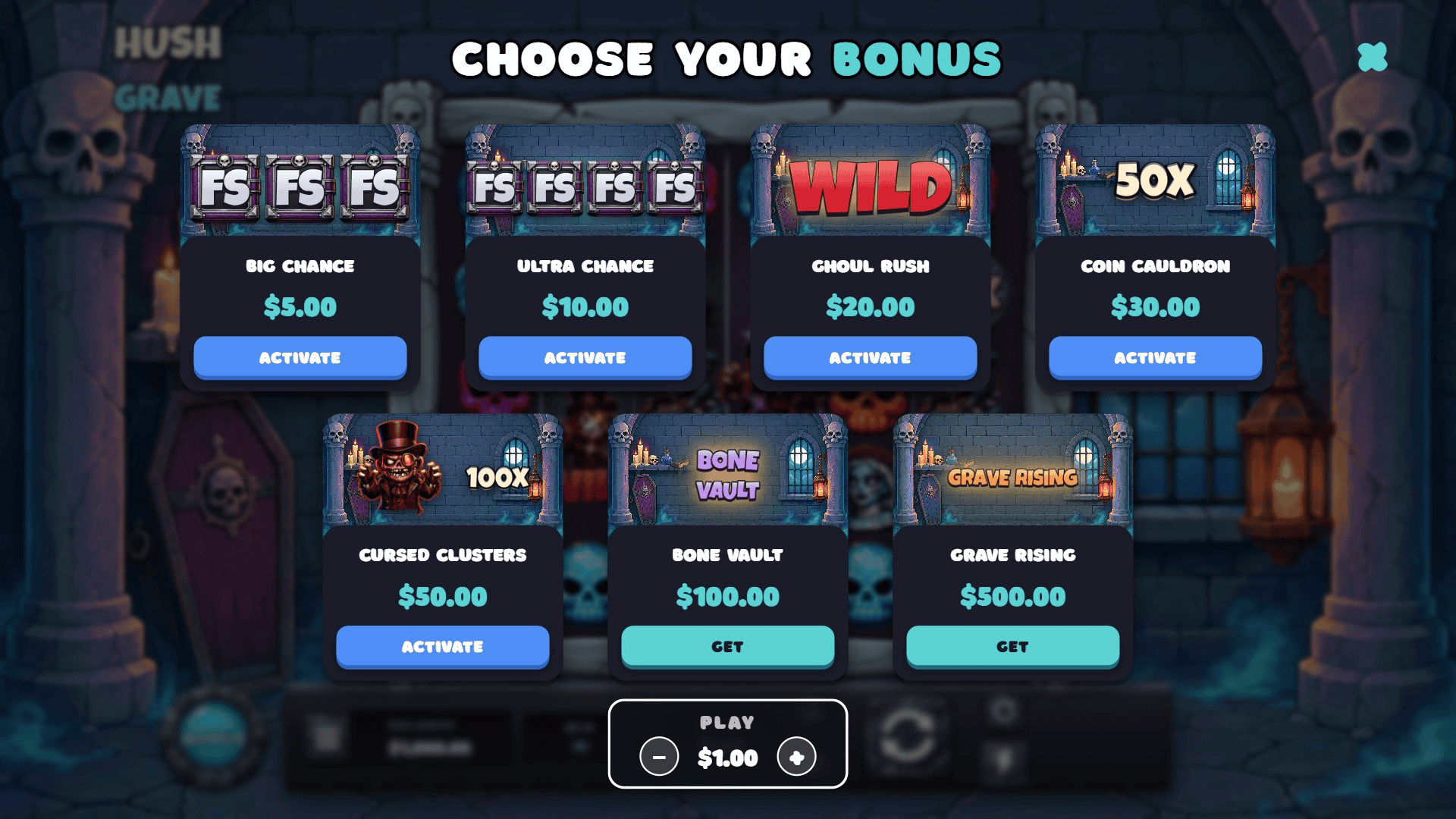 Hush Grave bonus buy menu
