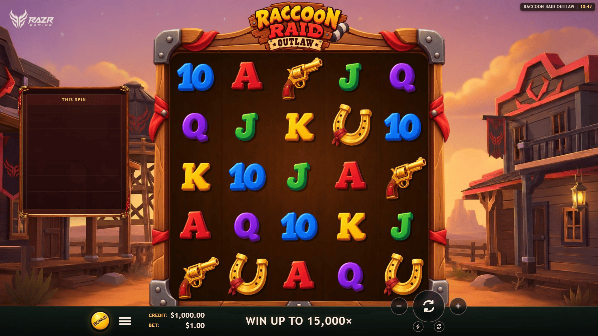 Raccoon Raid: Outlaw slot gameplay reels