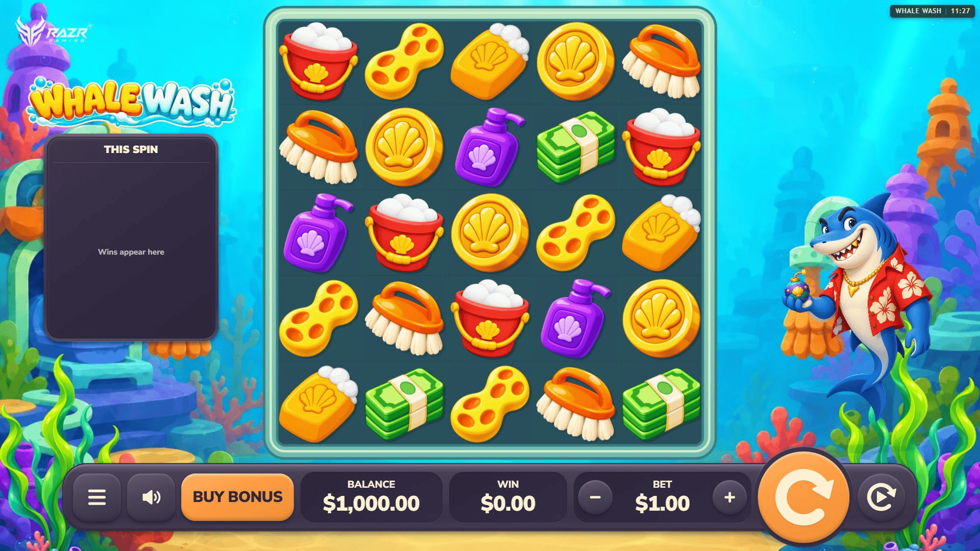 Whale Wash slot gameplay reels
