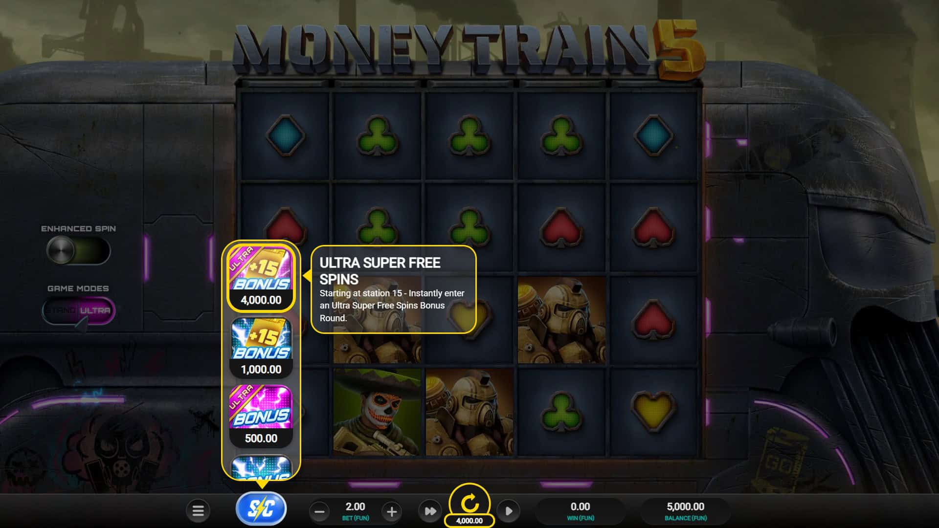 Money Train 5 bonus buy menu