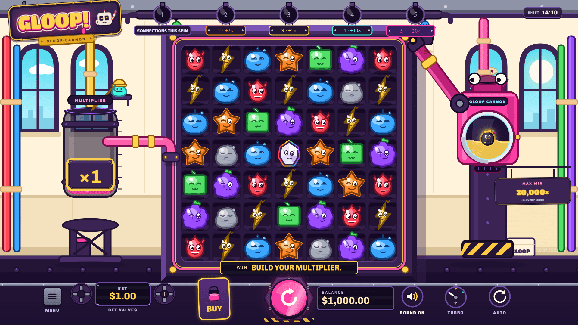 Gloop! Cluster Pays slot gameplay reels