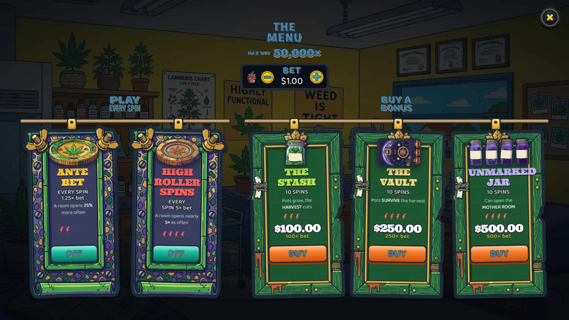 The Grow House bonus buy menu