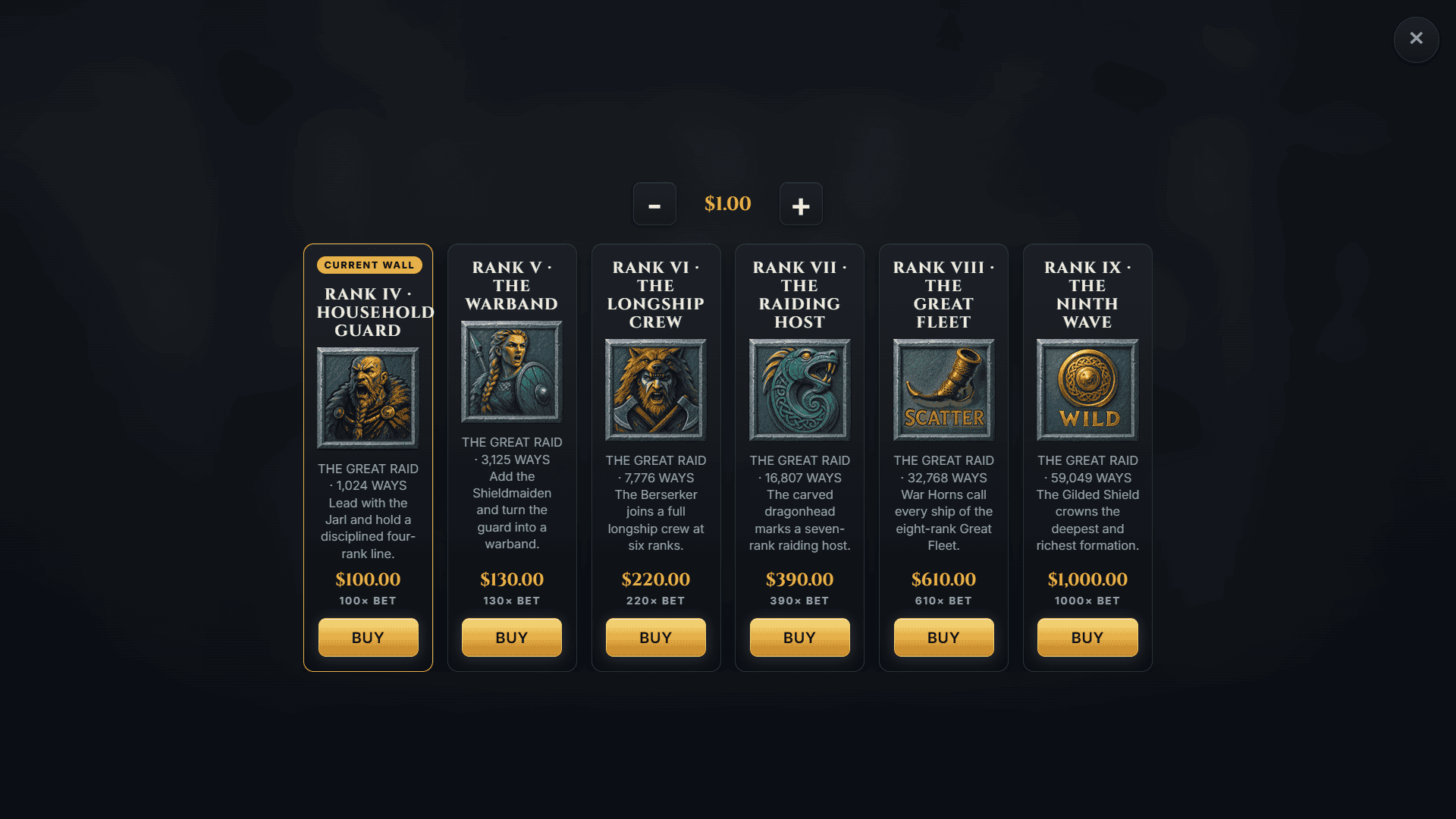Shieldwall Saga bonus buy menu